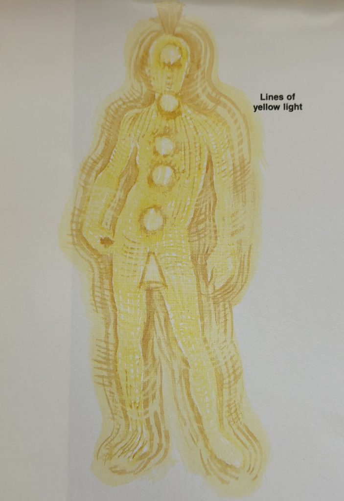 Yellow light figure with circular patterns.